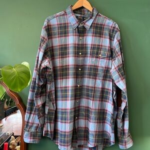 Polo Ralph Lauren Men's XXL Blue Pink Cream Plaid Shirt Classic Preppy Pocket